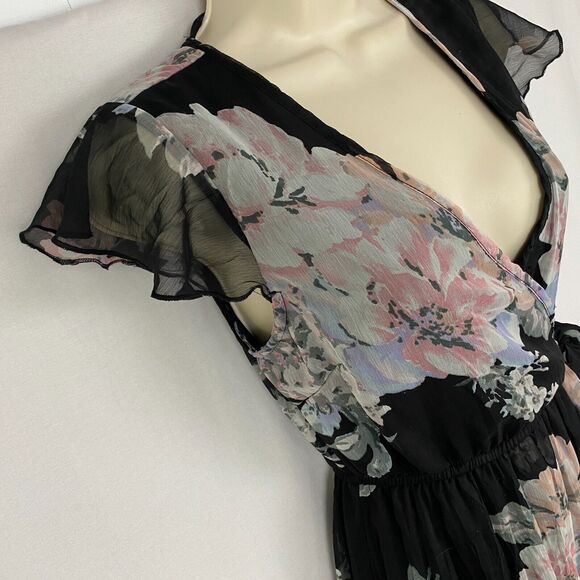 Band of Gypsies Maxi Dress Women Small Black Floral Sheer Cottagecore Moissanite - Picture 5 of 15